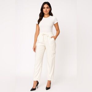 Sincerely Jules Cream Cargo Pants Size M – Tencel Rayon Lightweight Drawstring